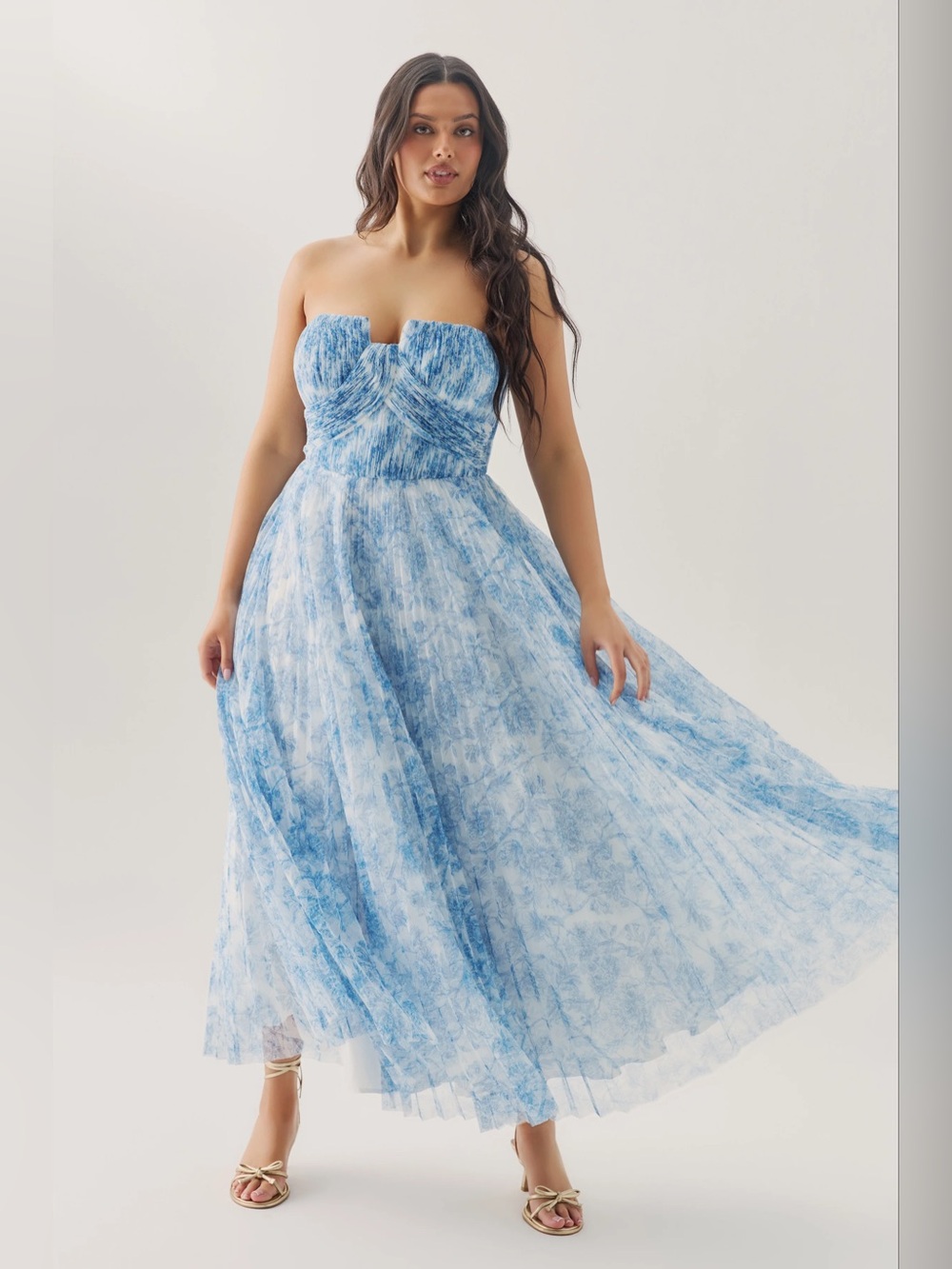 Hutch Corene Strapless Blue Watercolor Gown